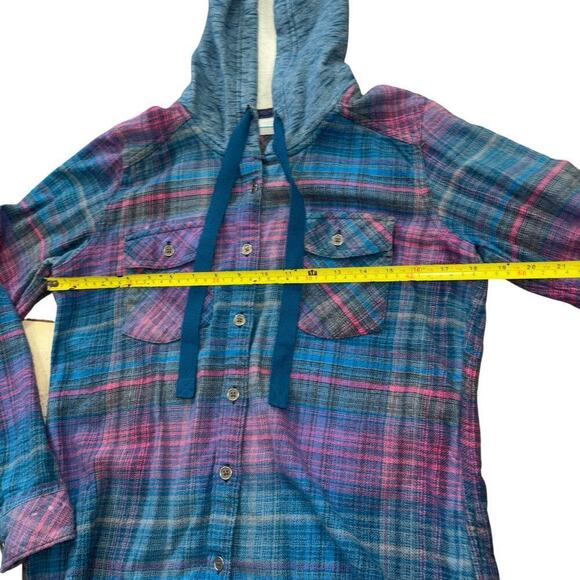 Columbia Hooded Plaid Button Down Shacket Women's S Outdoor Camp Cotton Casual - Picture 10 of 11